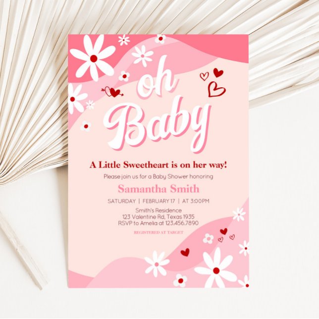 Convite Chá de fraldas do Namorados Groovy (Retro Sweetheart Baby Shower Invitation)