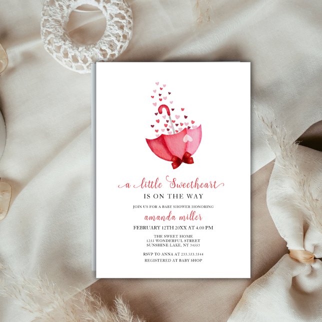 Convite Chá de fraldas do Namorados Guarda-chuvas Vermelho (Pink Red Sweetheart Umbrella Valentine Baby Shower Invitation)
