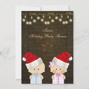 Convite Chá de fraldas do Natal dos gêmeos do menino & d