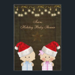 Convite Chá de fraldas do Natal dos gêmeos do menino & da<br><div class="desc">O ouro elegante bonito e o chá de fraldas marrom dos casais do Natal dos gêmeos do menino e da menina convidam com um bebê bonito do menino e da menina com chapéus e presentes do papai noel, uma estrela bonito do ouro, ornamento da faísca elegante e arcos de suspensão...</div>