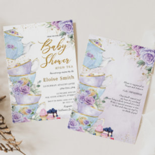 Convite Chá de fraldas do Partido Elegante Floral Alta Tea