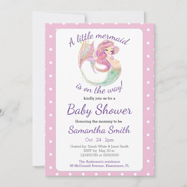 Convite Chá de fraldas Do Partido Sereia Sob O Tema Do Mar (Frente)