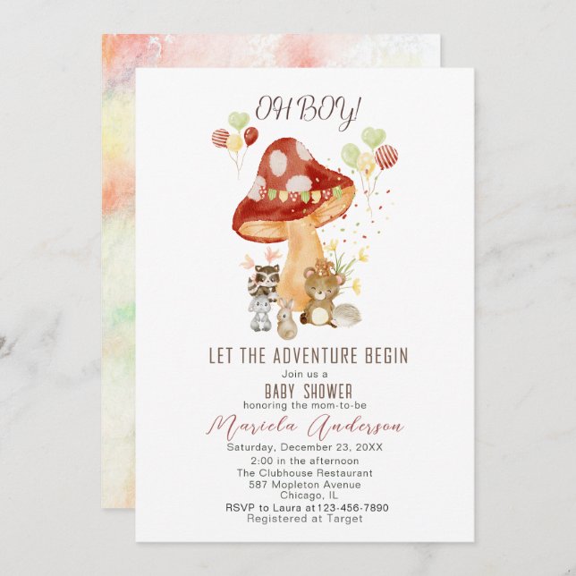 Convite Chá de fraldas do Partido Woodland Elegante de Aqu (Frente/Verso)