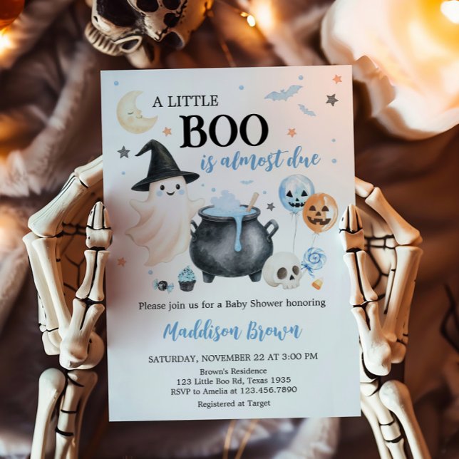 Convite Chá de fraldas do Pequeno Boo Fantasma da Bruxa Az (Boy Witch Ghost Little Boo Baby Shower invitation)