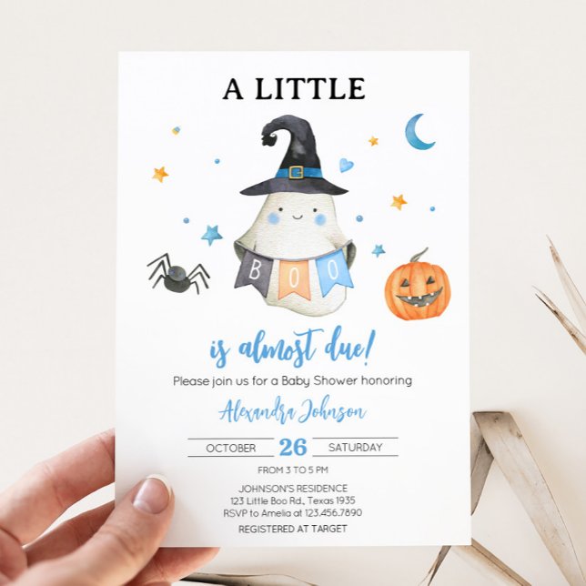 Convite Chá de fraldas do Pequeno Boo Fantasma do Hallowee (Halloween Baby Shower Invitation
)