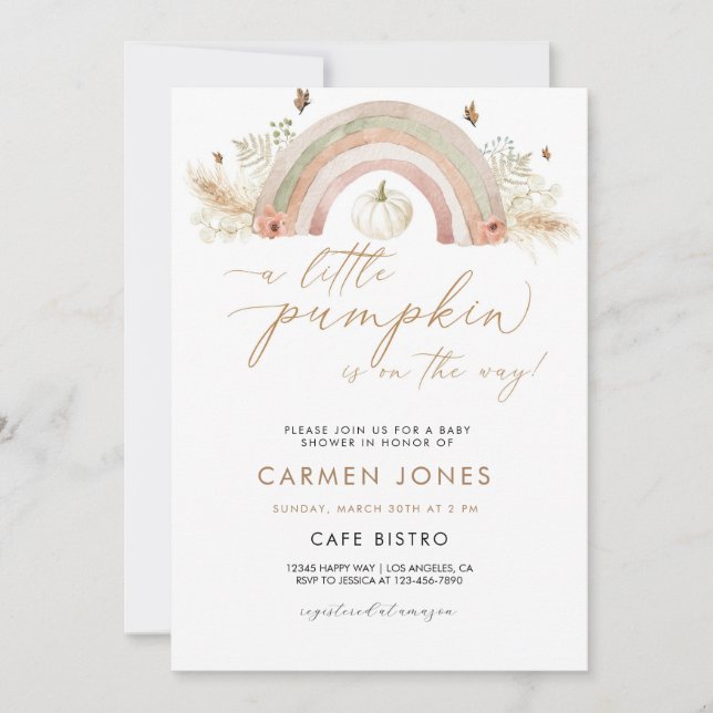 Convite Chá de fraldas do Rainbow Pumpkin outono outono (Frente)