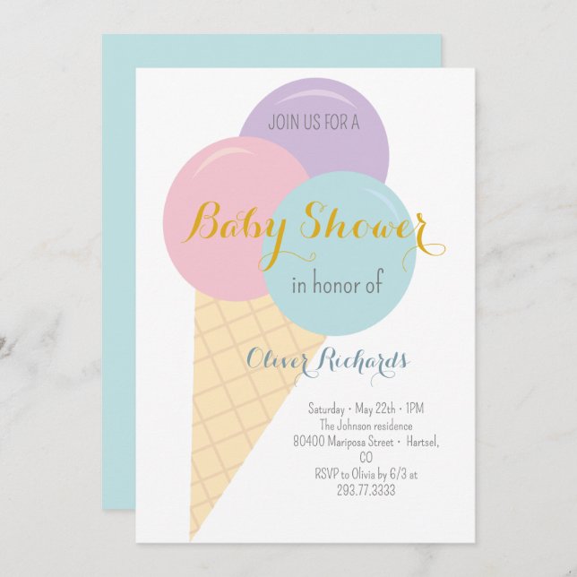 Convite Chá de fraldas do Sorvete Cone Scoop Kids (Frente/Verso)