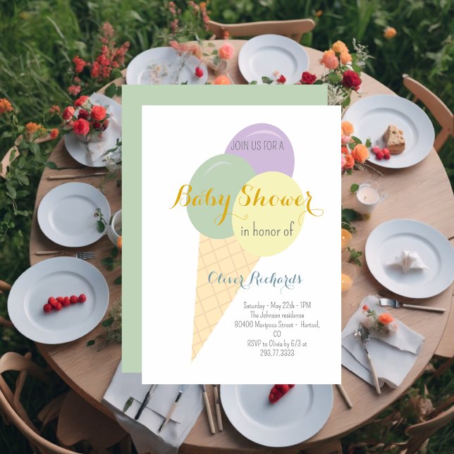 Convite Chá de fraldas do Sorvete Cone Scoop Kids (Criador carregado)