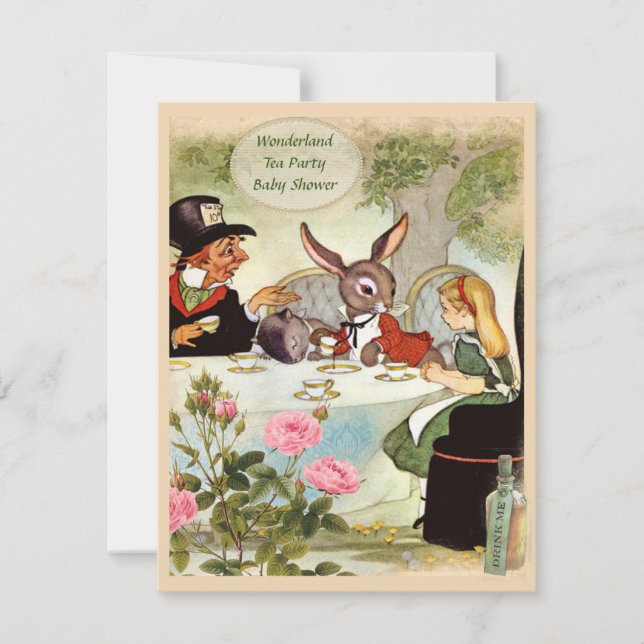 Convite Chá de fraldas do tea party do Hatter louco (Frente)