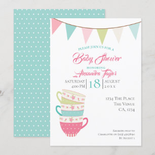 Convite Chá de fraldas do Tea Party Personalizado