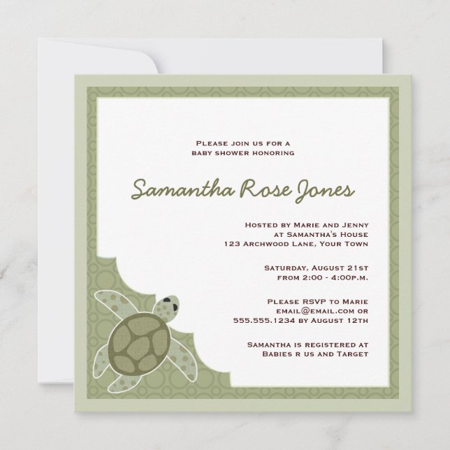 Convite Chá de fraldas do Tema do Oceano Cento - Verde (Frente)