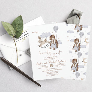 Convite Chá de fraldas do Ursinho do Urso de Aquarela Eleg