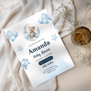 Convite Chá de fraldas do Urso Azul Celestial