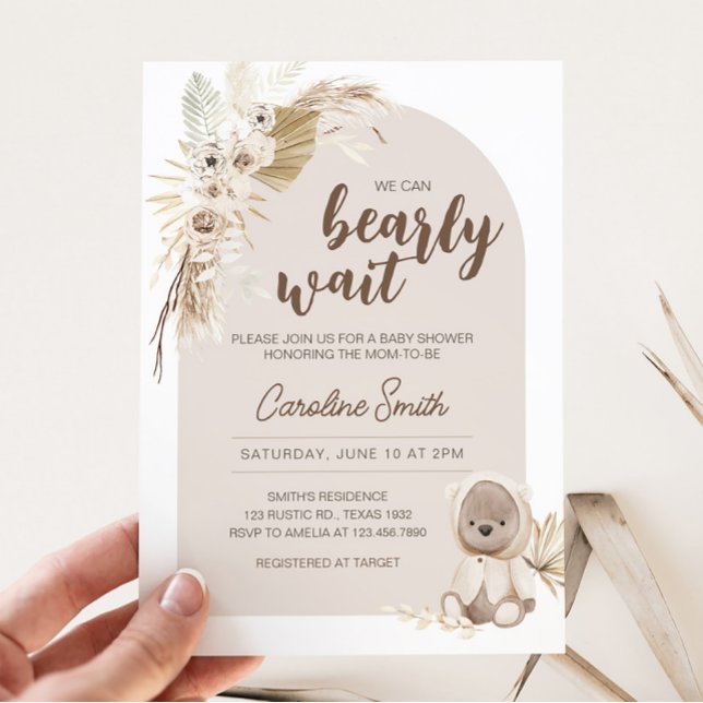 Convite Chá de fraldas do Urso de Boho Teddy (Brown Boho Baby Bear Baby Shower Invitation)
