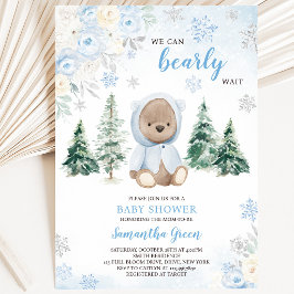 Convite Chá de fraldas do Urso de inverno Azul