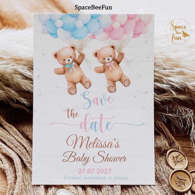Convite Chá de fraldas do urso de pelúcia Revolução de Gên (teddy bear baby shower,save the date,baby shower  Gender Reveal,bear invitation,boho bohemian bear,w)