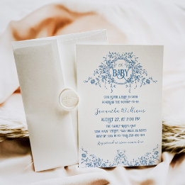 Convite Chá de fraldas do Urso de Peste Azul Dusty Floral