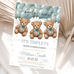 Convite Chá de fraldas do Urso de Teddy é TRIPLETS