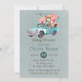 Convite Chá de fraldas do Urso de Teddy Truck Vintage