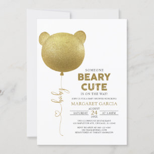 Convite Chá de fraldas do Urso Dourado do Balão de Beary