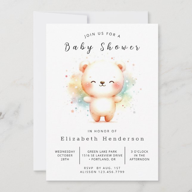 Convite Chá de fraldas do Urso Impressor Boho (Frente)