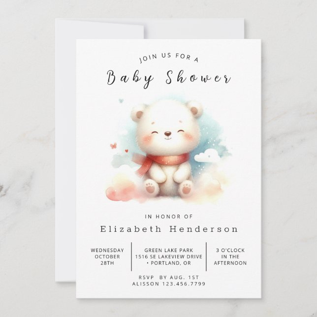 Convite Chá de fraldas do Urso Impressor Boho (Frente)