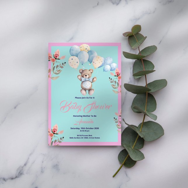 Convite Chá de fraldas do Urso Justo Minimalista (Criador carregado)