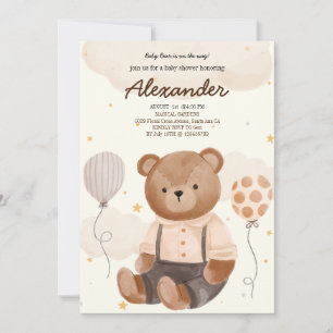 Convite Chá de fraldas do Urso Marrom Vintage