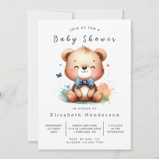Convite Chá de fraldas do Urso Online Pastel (Frente)