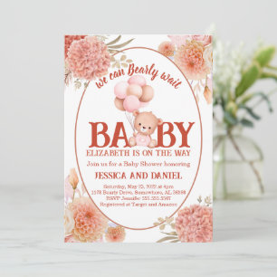 Convite Chá de fraldas do Urso Rosa e Blush