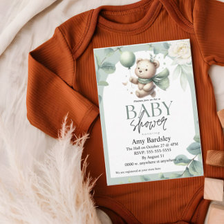 Convite Chá de fraldas do Urso Verde Sage
