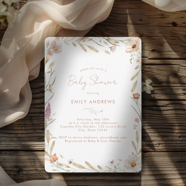 Convite Chá de fraldas do ventilador do boho (Boho Flower Baby Shower White-Pastel Invitation for Baby Girl & Baby Boy - Gender Neutral.)