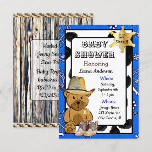Convite Chá de fraldas do Xerife Teddy Bear Cowboy