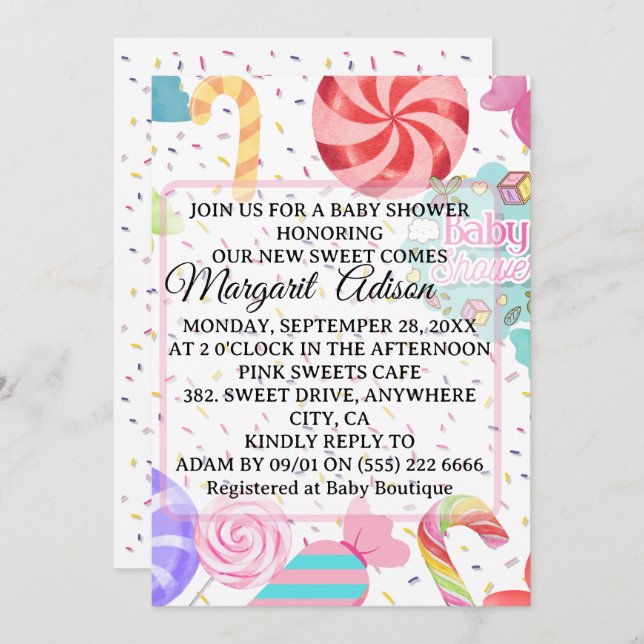 Convite chá de fraldas doce (Frente/Verso)