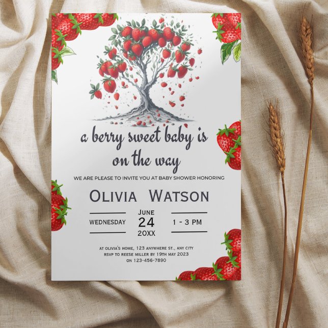 Convite Chá de fraldas doce de berry de morango (Criador carregado)