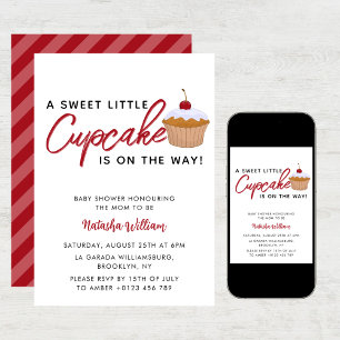 Convite Chá de fraldas doce de Cupcake de cereja