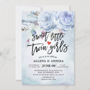 Convite Chá de fraldas Doce Pequenas Garotas Gêmeas Boho F