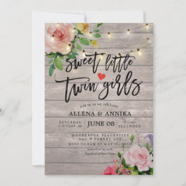 Convite Chá de fraldas Doce Pequenas Garotas Gêmeas Flores