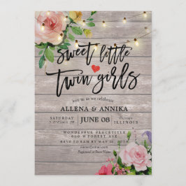 Convite Chá de fraldas Doce Pequenas Garotas Gêmeas Flores