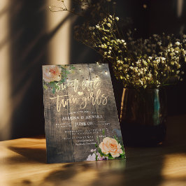 Convite Chá de fraldas Doce Pequenas Garotas Gêmeas Flores