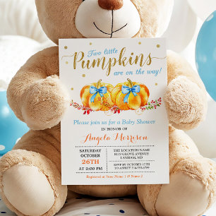 Convite Chá de fraldas Dois Pequenos Pumpkins Azul