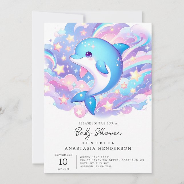 Convite Chá de fraldas Dolphin de Cartoon Divertido (Frente)