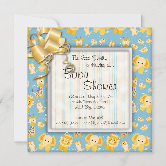 Convite Chá de fraldas dos animais selvagens do girafa do (Frente)