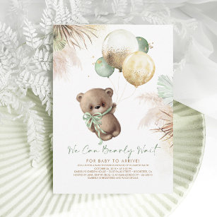 Convite Chá de fraldas dos Balões Verdes do Urso Castanho