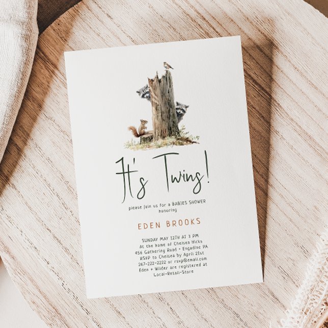 Convite Chá de fraldas dos Gêmeos Animais da Floresta (Criador carregado)