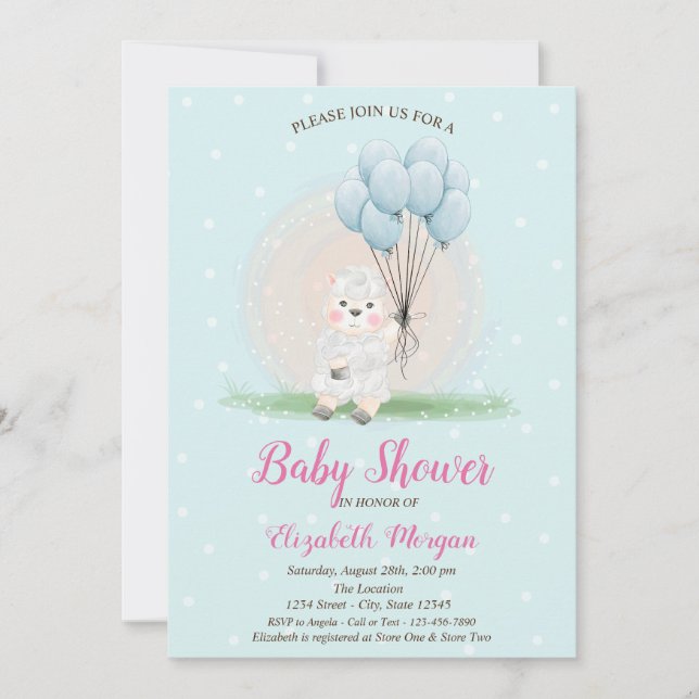 Convite Chá de fraldas dos pontos azuis da pequena lâmpada (Frente)