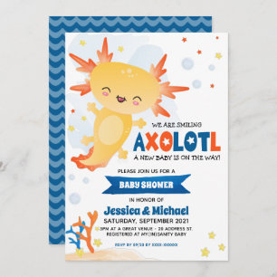 Convite Chá de fraldas Dourado Axolotl Boy