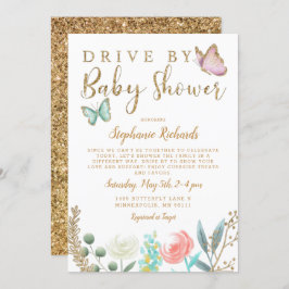 Convite Chá de fraldas Dourado da Borboleta de Direção por