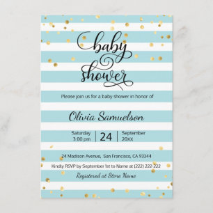 Convite Chá de fraldas Dourado de   branco azul-claro