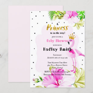 Convite Chá de fraldas Dourado Flamingo Princesa Rosa